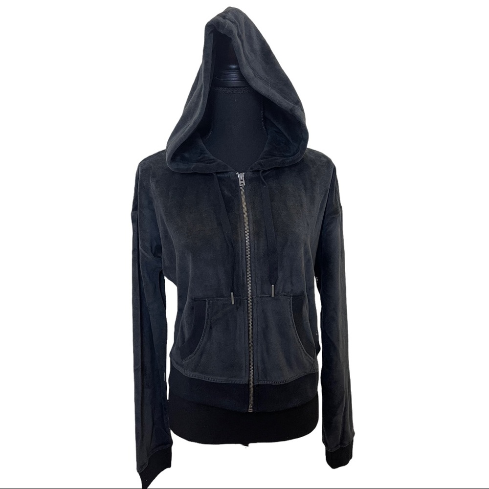 NWT - Aeropostale Velour Full Zip Hoodie in Black - Juniors Small Y2K Loungewear